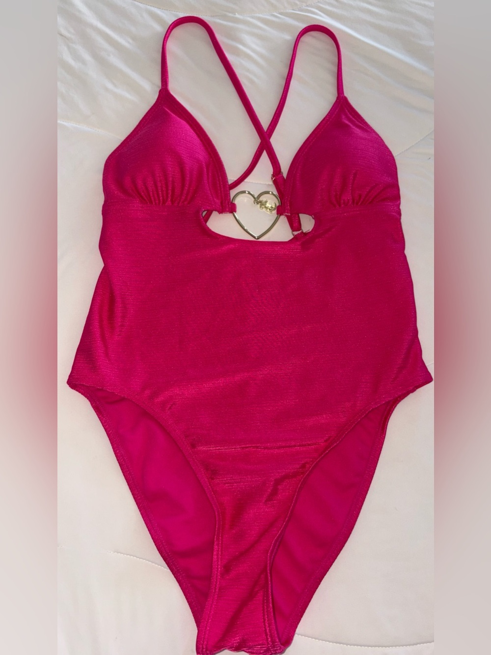 Juicy Couture Hot Pink/Fuchsia with JC shiny heart detail Swimsuit, M, NWT - Picture 2 of 16